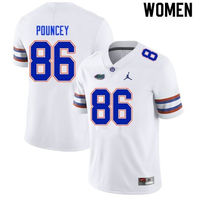 Women's Florida Gators #86 Jordan Pouncey NCAA Nike White Authentic Stitched College Football Jersey FLM8162VJ